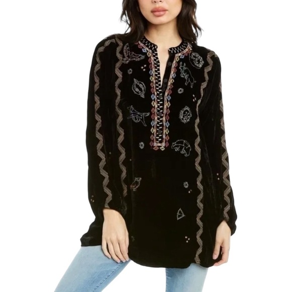 Johnny Was Tops - BIYA x JOHNNY WAS Lyra Embroidered Constellation Velvet Tunic Top